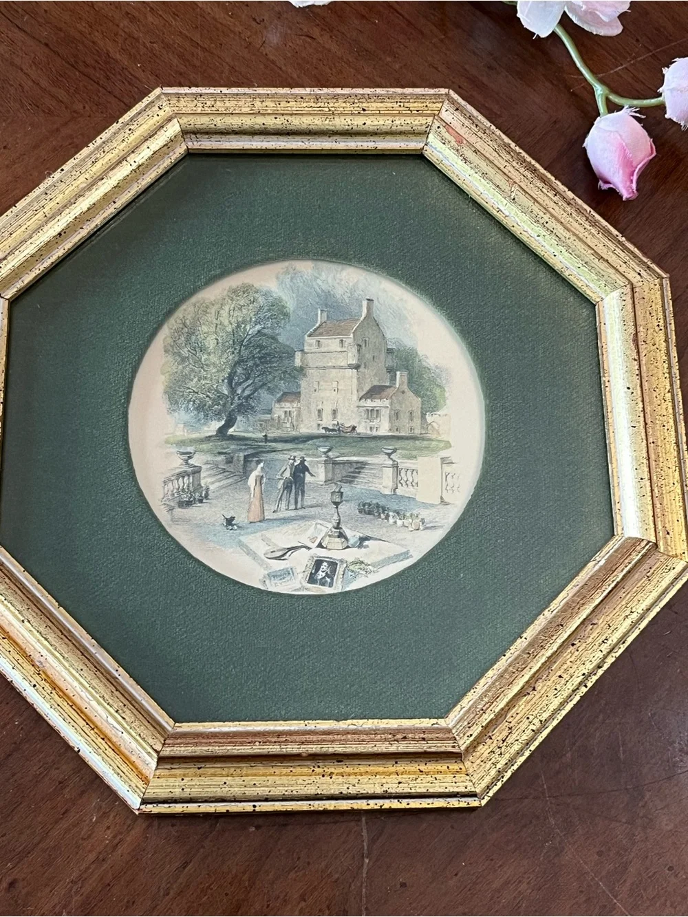 Vintage Rudolf Lesch Turner Views Framed Prints Pair Gold Gilt Octagon 8.25”x1